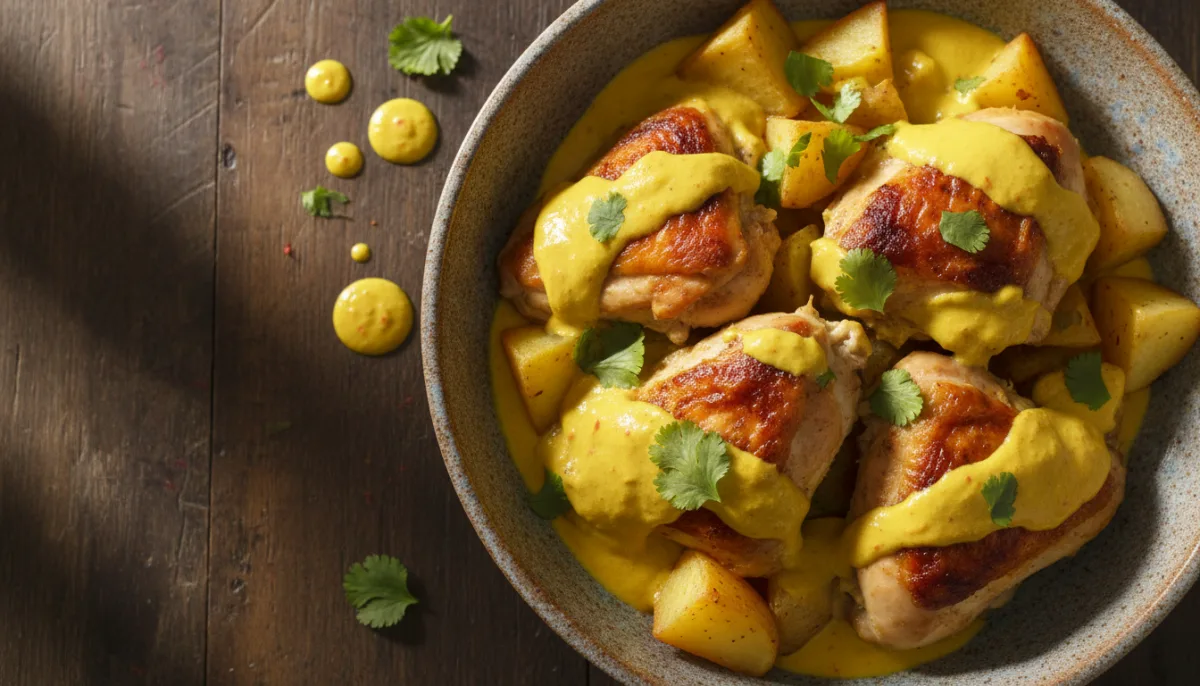 Tiganj Pule dhe Patatesh Peruane (Aji Amarillo)