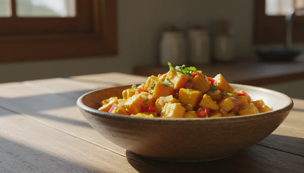 Hash Peruan me Patate të ëmbla dhe Aji Amarillo