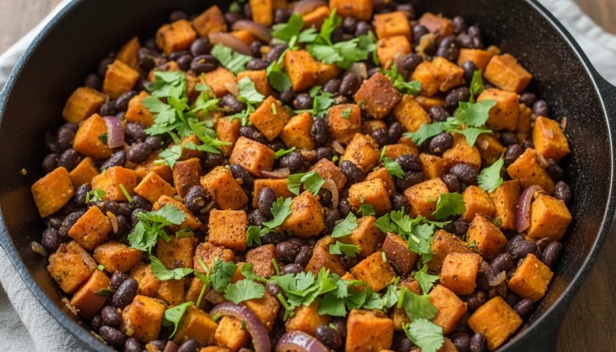 Peruvian Sweet Potato and Black Bean Hash