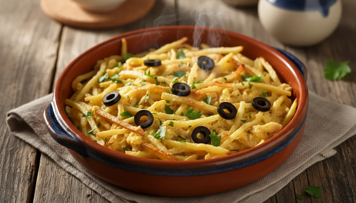 Portugiesischer Bacalhau à Brás (Kabeljau mit Kartoffeln und Eiern)
