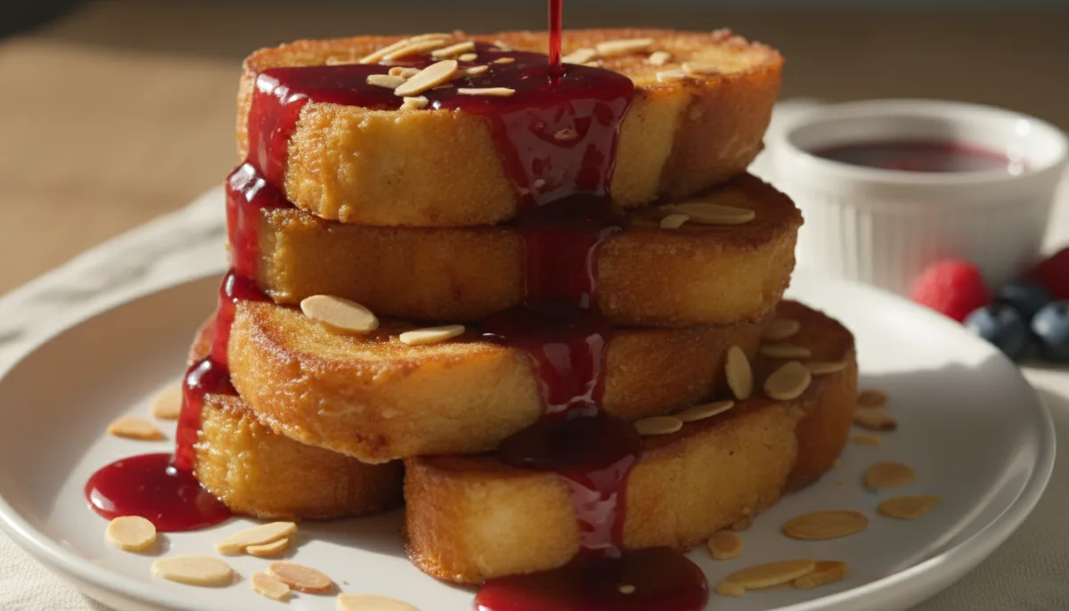 Portuguese French Toast (Rabanadas) with Port Wine Syrup and Toasted Almonds