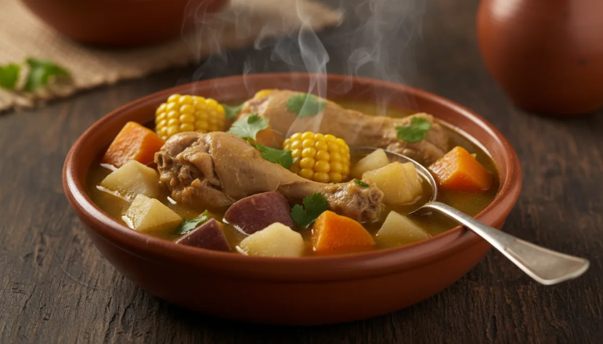 Πουερτορικανό Sancocho de Gallina με Ριζώδη Λαχανικά και Καλαμπόκι