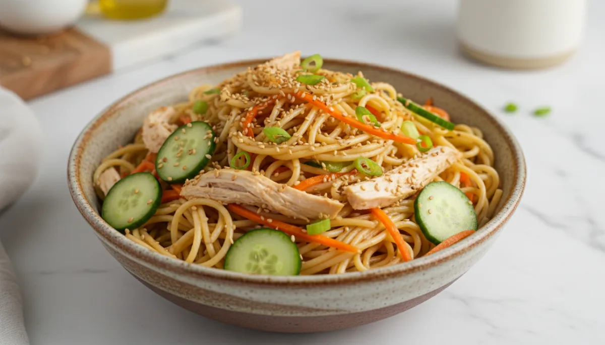 Quick Sesame Chicken Noodle Salad