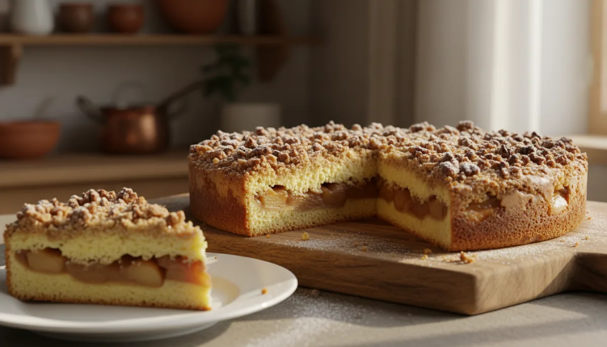 Romanian Apple Cake (Prăjitură cu Mere) with Walnut Streusel