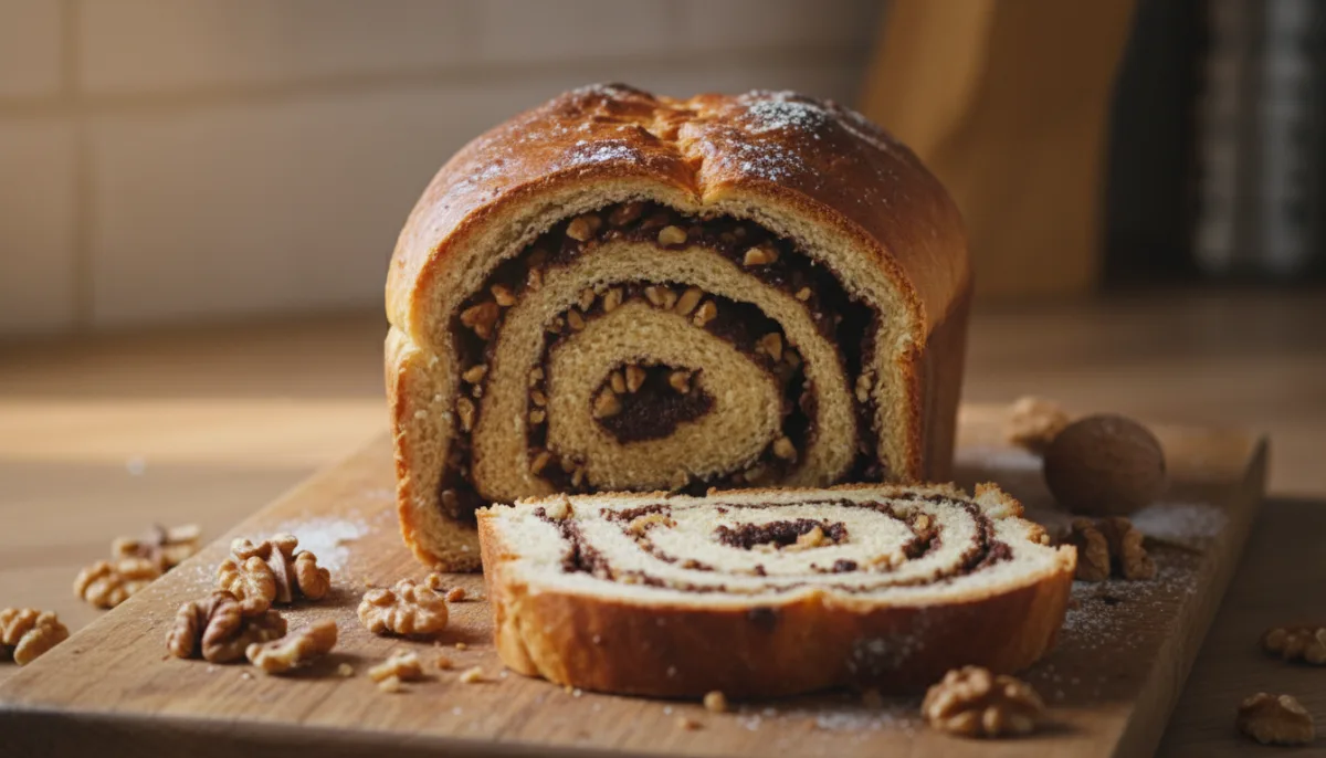 Romanian Cozonac with Walnuts and Cocoa Swirl