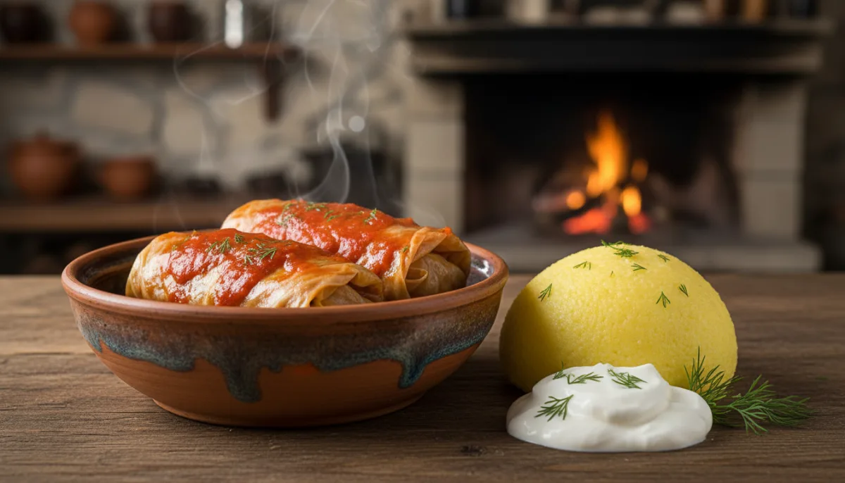 Romanian Sarmale (Cabbage Rolls) with Polenta and Sour Cream