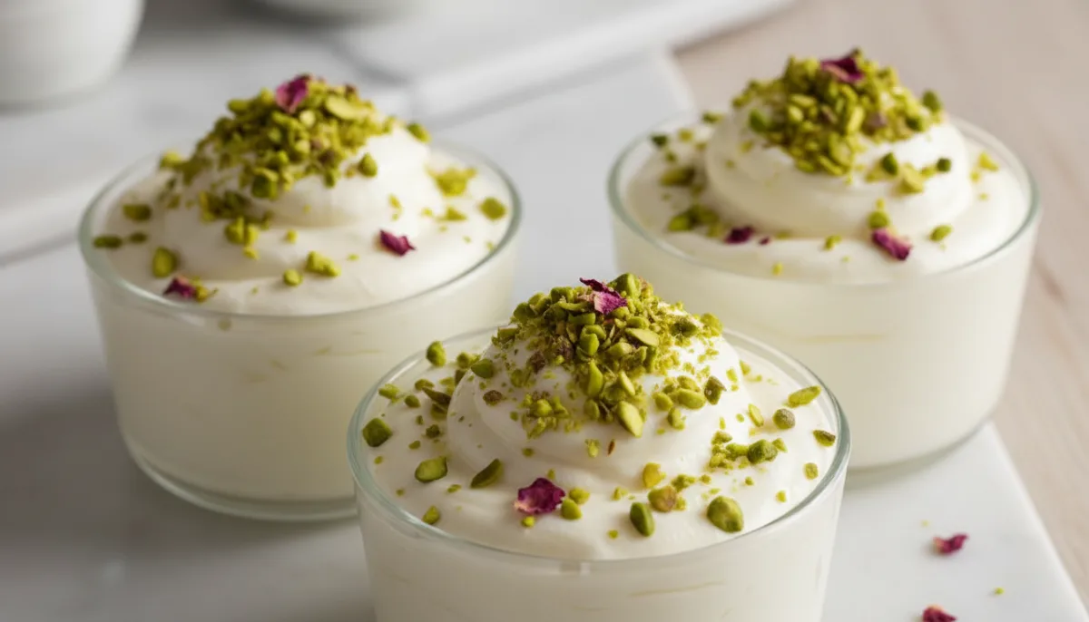Pudín de Leche con Agua de Rosas y Pistachos (Muhallabia)