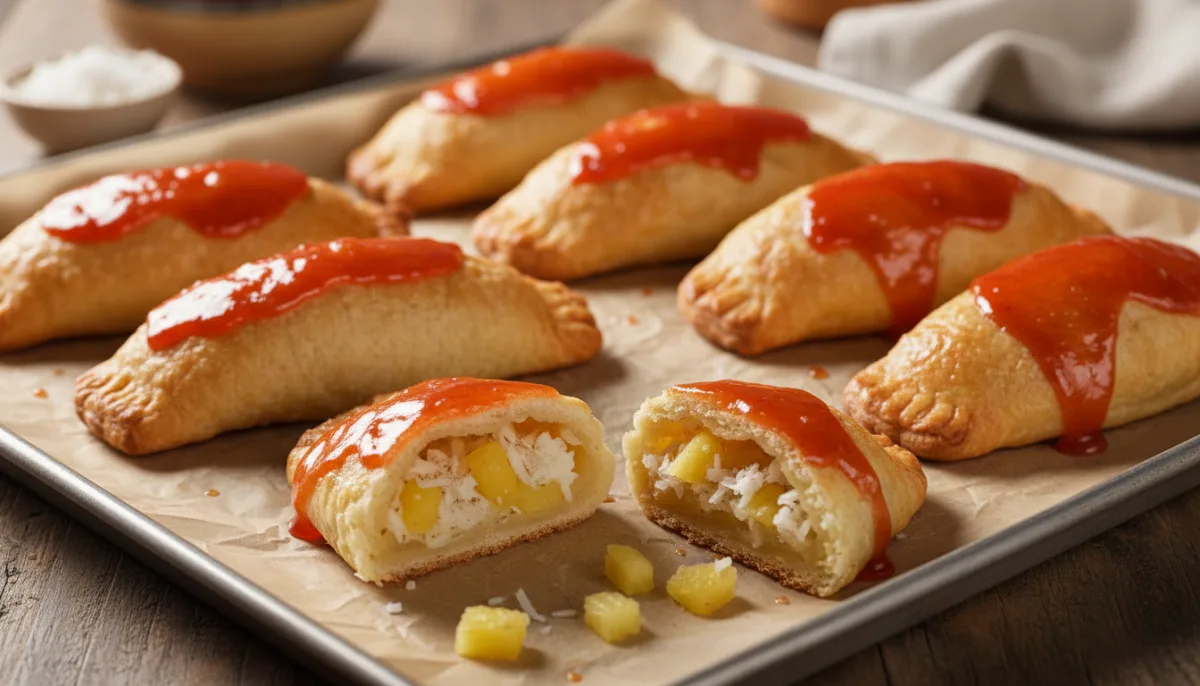 Empanadas Tropicales Salvadoreñas con Coco, Piña y Glaseado de Guayaba