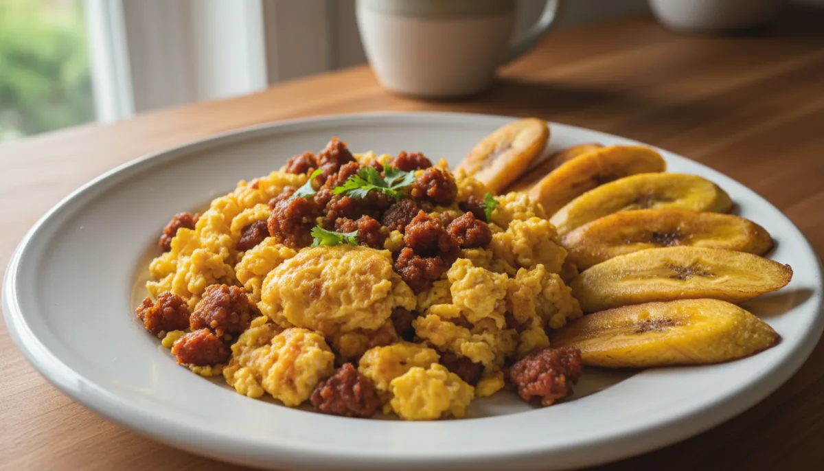 Salvadoran Huevos Picados with Chorizo and Plantains
