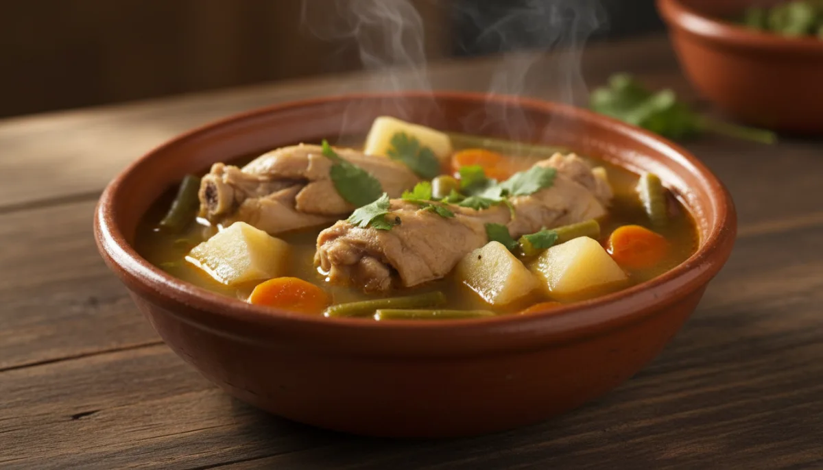 Traditionelle Salvadorianische Sopa de Gallina India mit frischem Gemüse