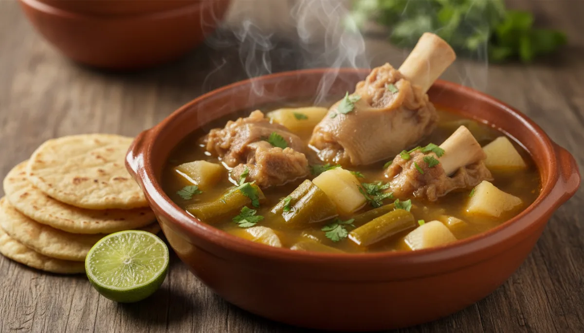 Salvadorianische Sopa de Pata (Rinderfußsuppe) mit Yuca und Kochbananen