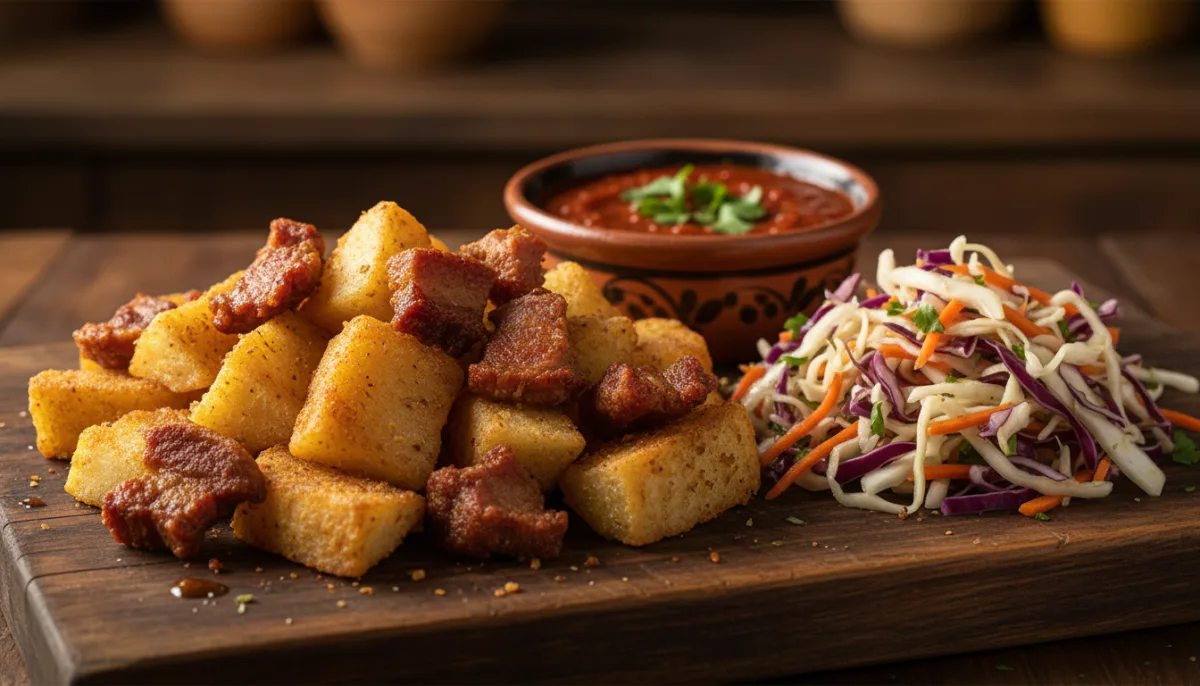 Salvadorianisches Yuca con Chicharrón: Ein Klassiker mit Curtido und Salsa Roja