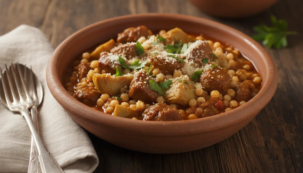 Stufato di Agnello e Carciofi alla Sarda con Fregola