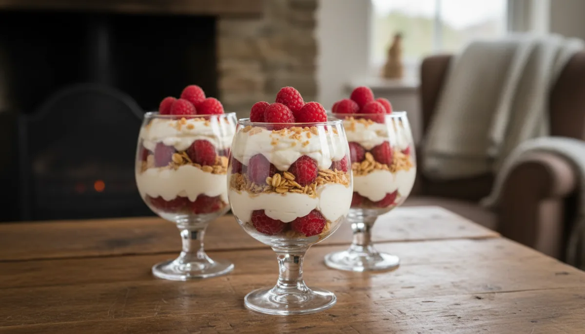 Cranachan Escocês com Framboesas e Aveia Tostada