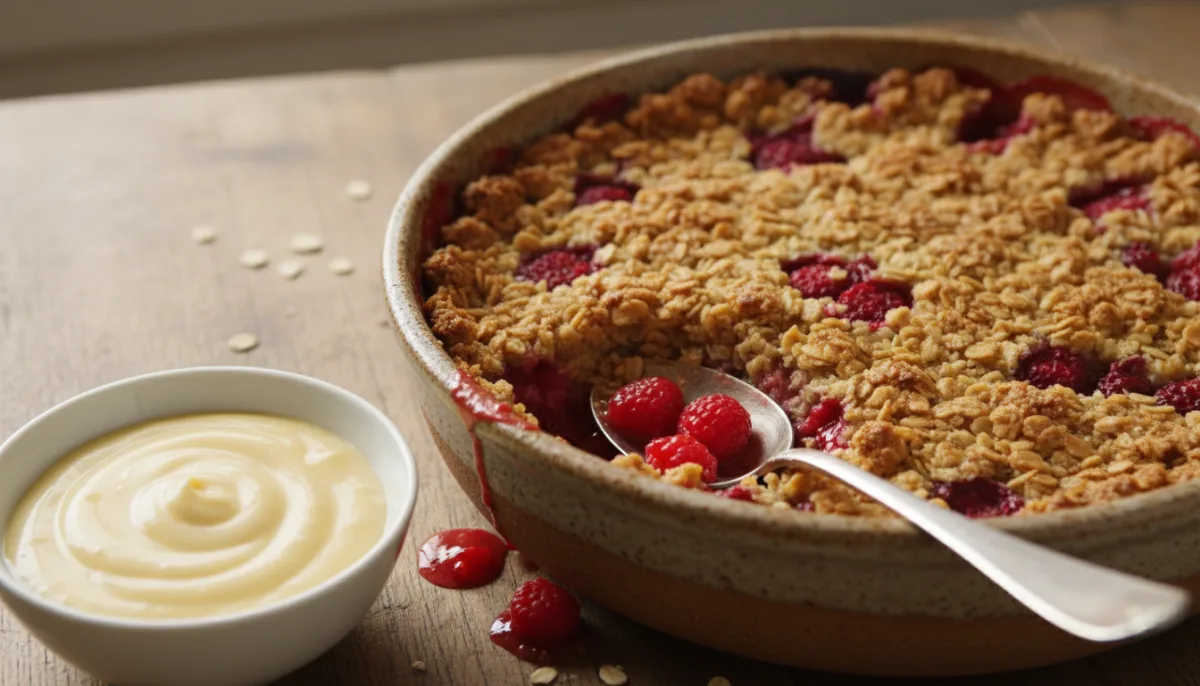 Crumble Escocés de Frambuesa y Avena con Natillas
