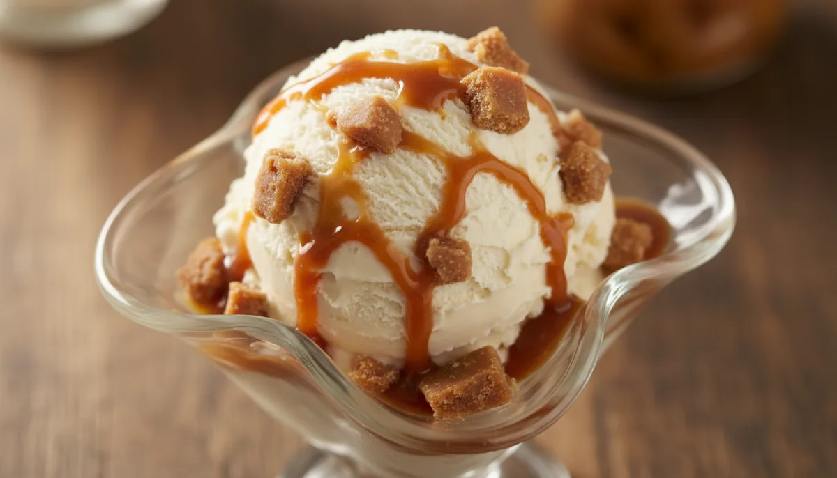 Helado Casero de Tablet Escocés con Remolino de Caramelo de Whisky