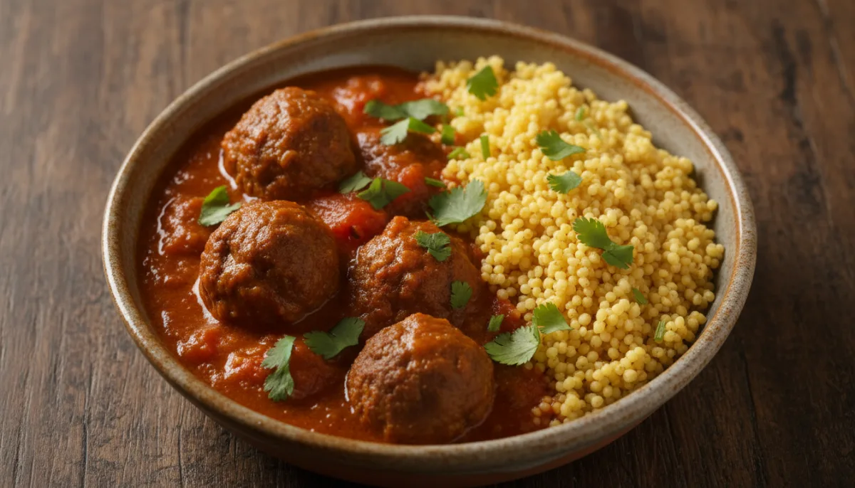 Senegalese Domoda (Meatball and Tomato Stew) with Fonio