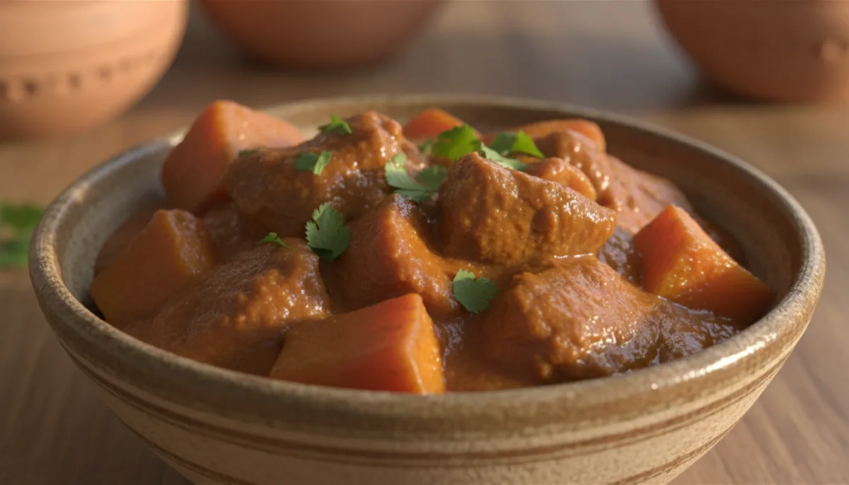 Hearty Senegalese Lamb Mafe with Peanut Sauce and Sweet Potatoes