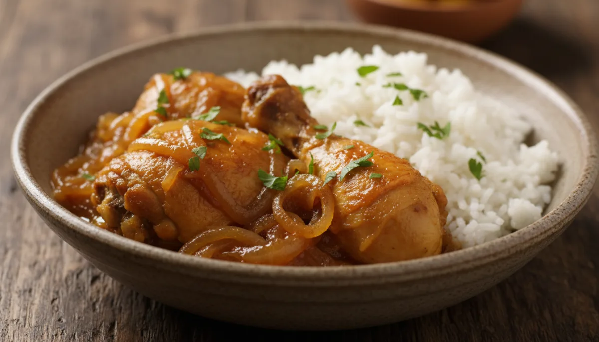 Senegalese Yassa Poulet (Chicken with Lemon and Onions) with White Rice