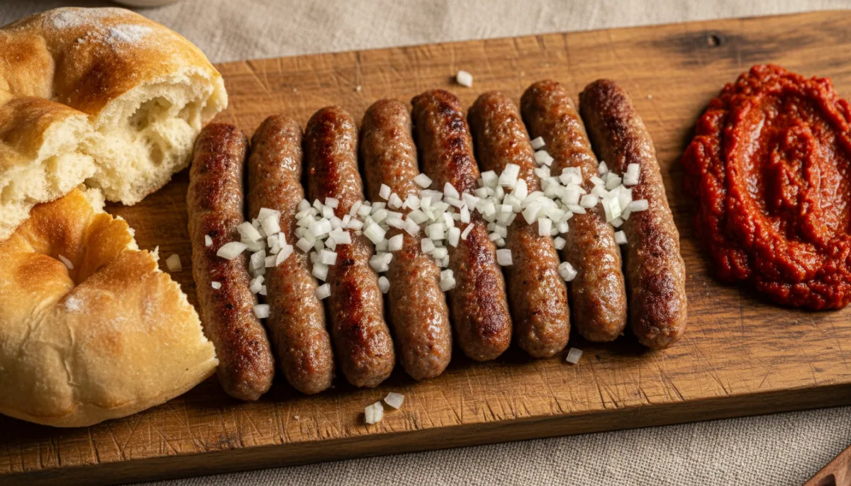 Authentic Serbian Ćevapi with Ajvar and Lepinja