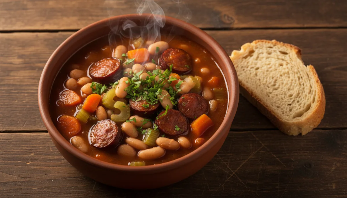 Serbian Grah (Bean Stew) with Smoked Sausage and Crusty Bread