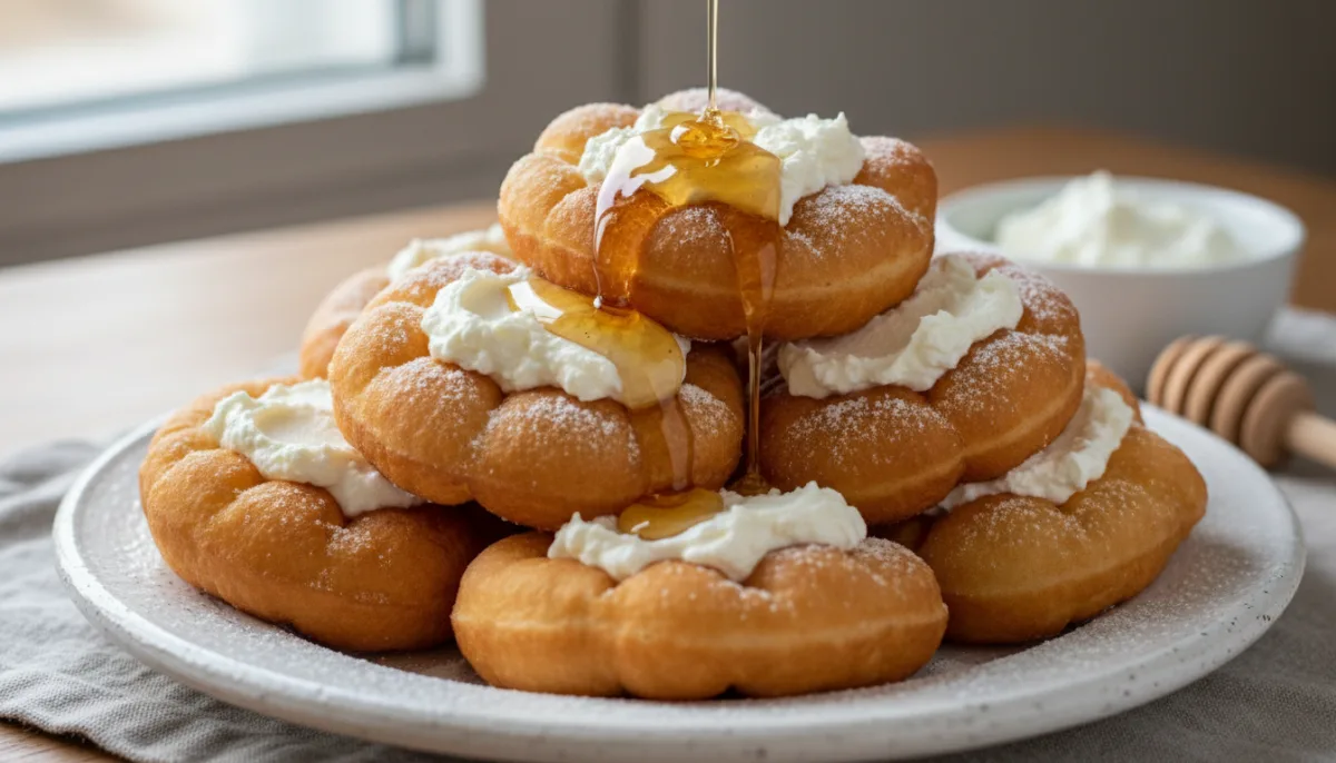 Serbian Uštipci (Fried Doughnuts) with Kajmak and Honey