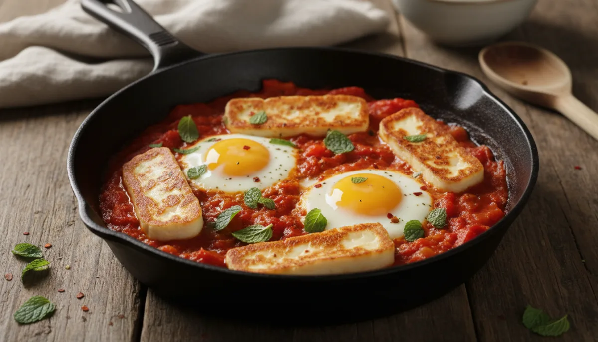 Shakshuka me Halloumi dhe Mente