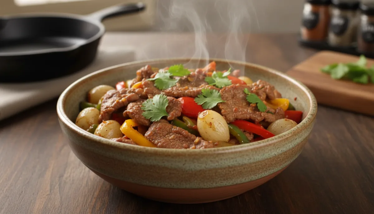 Spicy Cumin Lamb Stir-Fry with Colorful Peppers and Onions