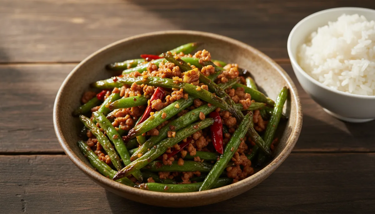 Authentic Sichuan Dry-Fried Green Beans with Savory Minced Pork