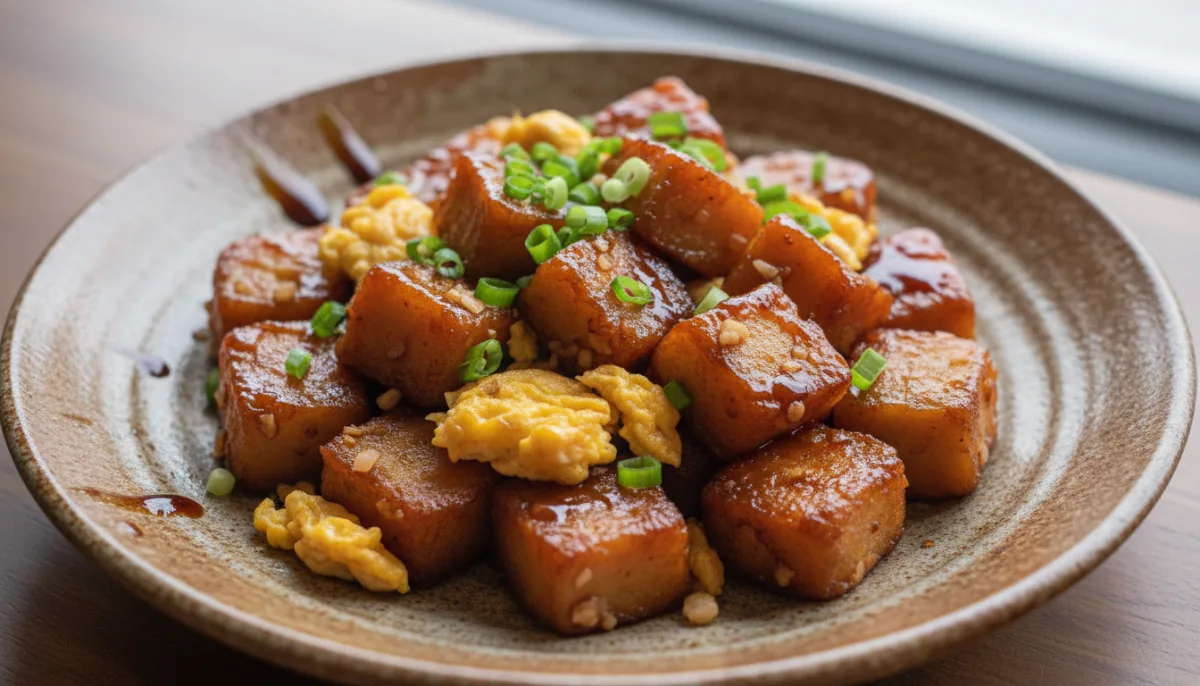 Singaporean Carrot Cake (Chai Tow Kway) with Dark Soy Sauce