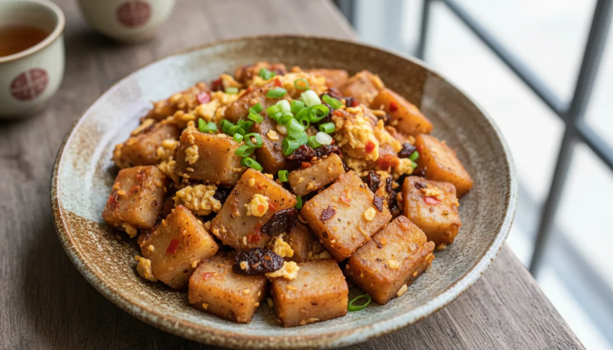 Tavë Karotash Singaporiane (Chai Tow Kway) me Rrepkë të Konservuar dhe Spec Djegës