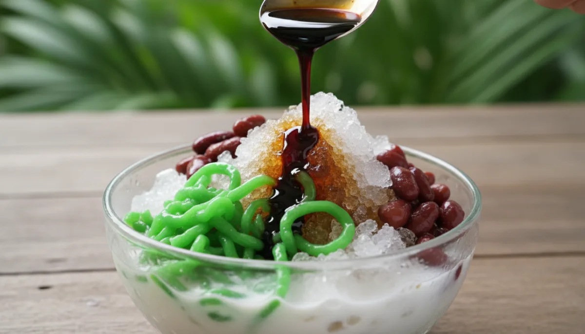 Chendol Clássico de Singapura com Gula Melaka e Feijão Vermelho