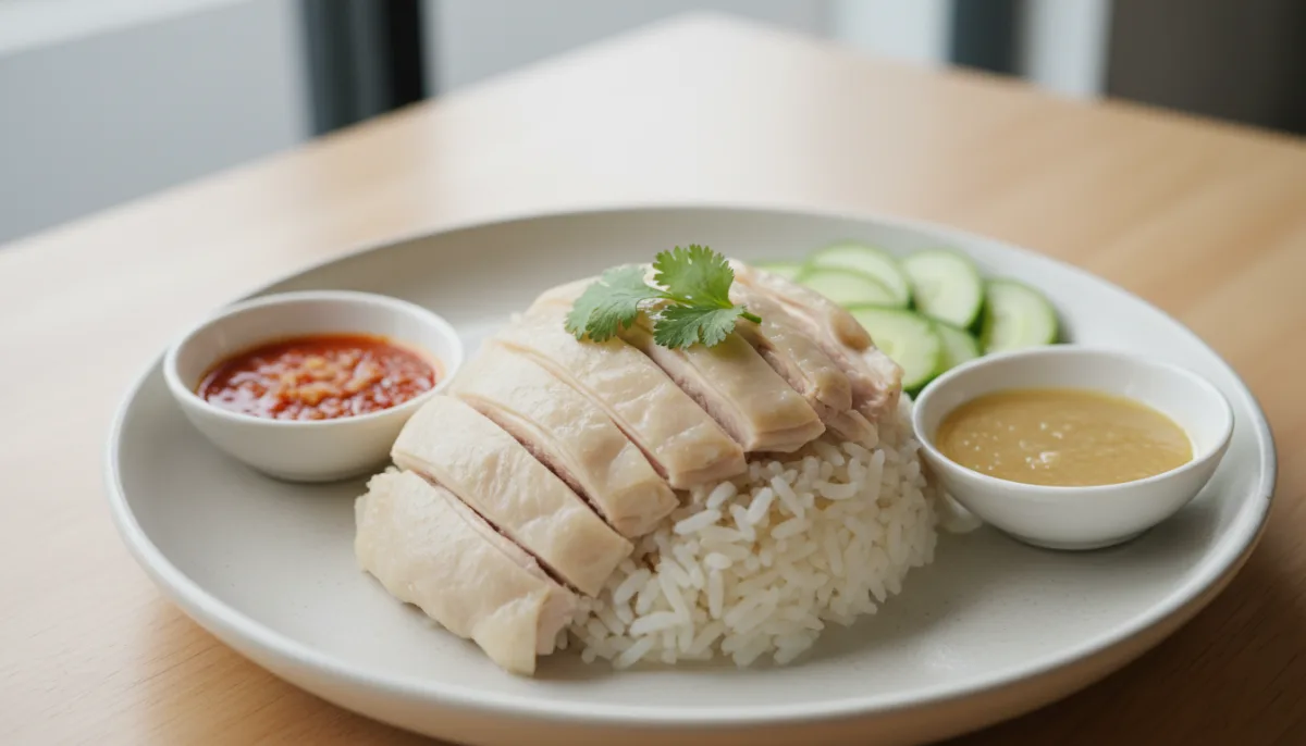 Riso al Pollo Hainanese di Singapore con Salse al Peperoncino e Zenzero