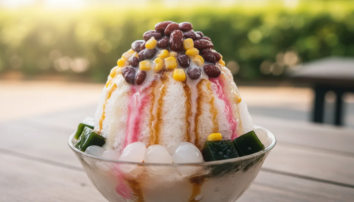 Singaporean Ice Kachang: Shaved Ice with Assorted Toppings and Syrups
