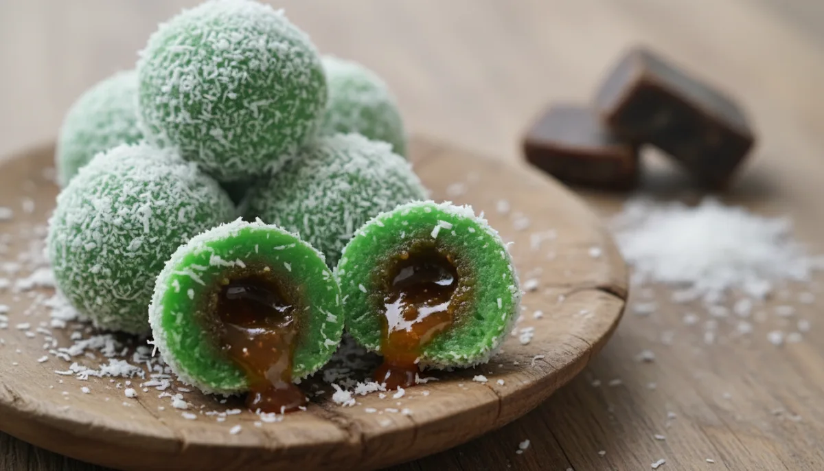 Singaporean Ondeh-Ondeh (Pandan Glutinous Rice Balls) with Gula Melaka Filling