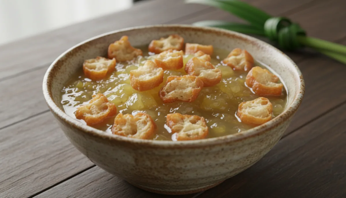 Singaporean Tau Suan (Split Mung Bean Dessert) with Fried Dough Fritters
