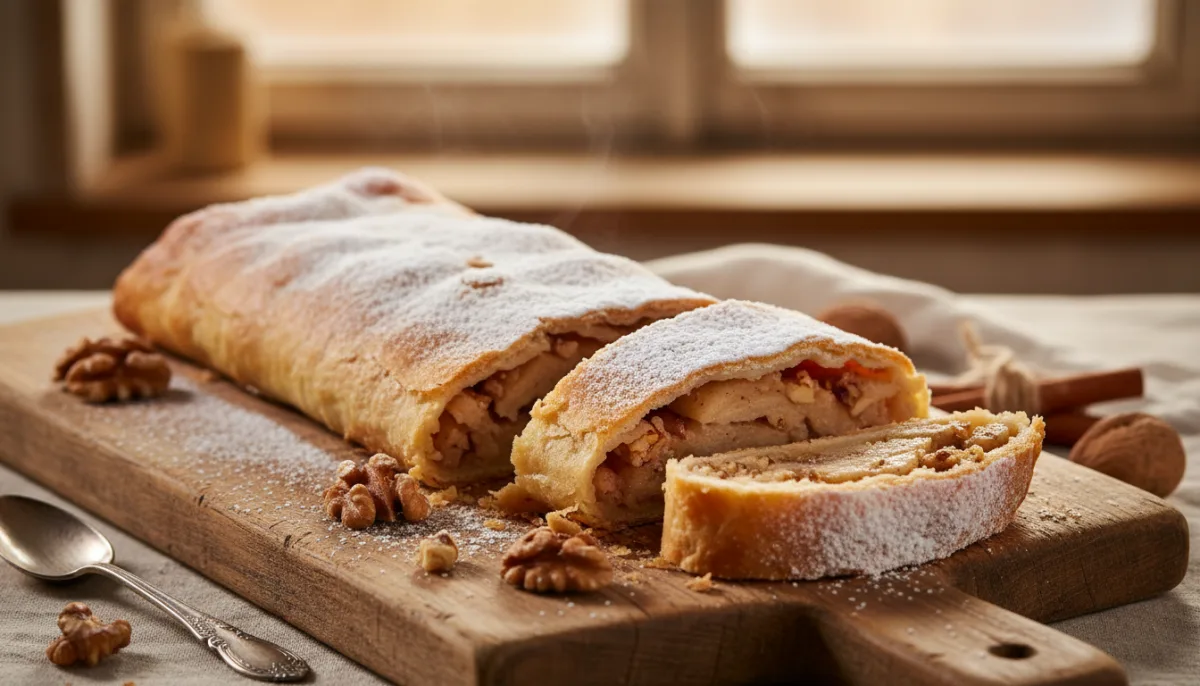 Slovak Apple Strudel (Jablková Štrúdľa) with Walnuts and Cinnamon