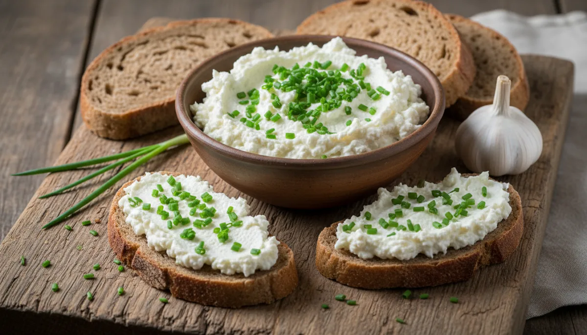 Slovak Demikát: Creamy Bryndza Spread with Bread and Chives