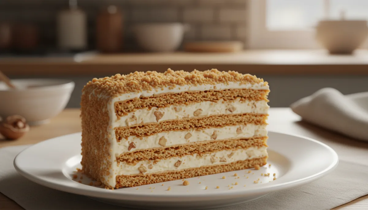 Authentic Slovak Medovník: Honey Cake with Walnut Cream