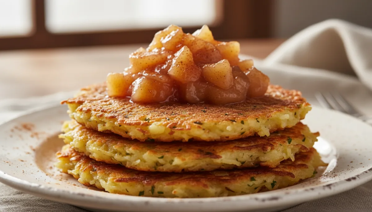 Sweet Slovak Potato Pancakes with Warm Apple Sauce and Cinnamon