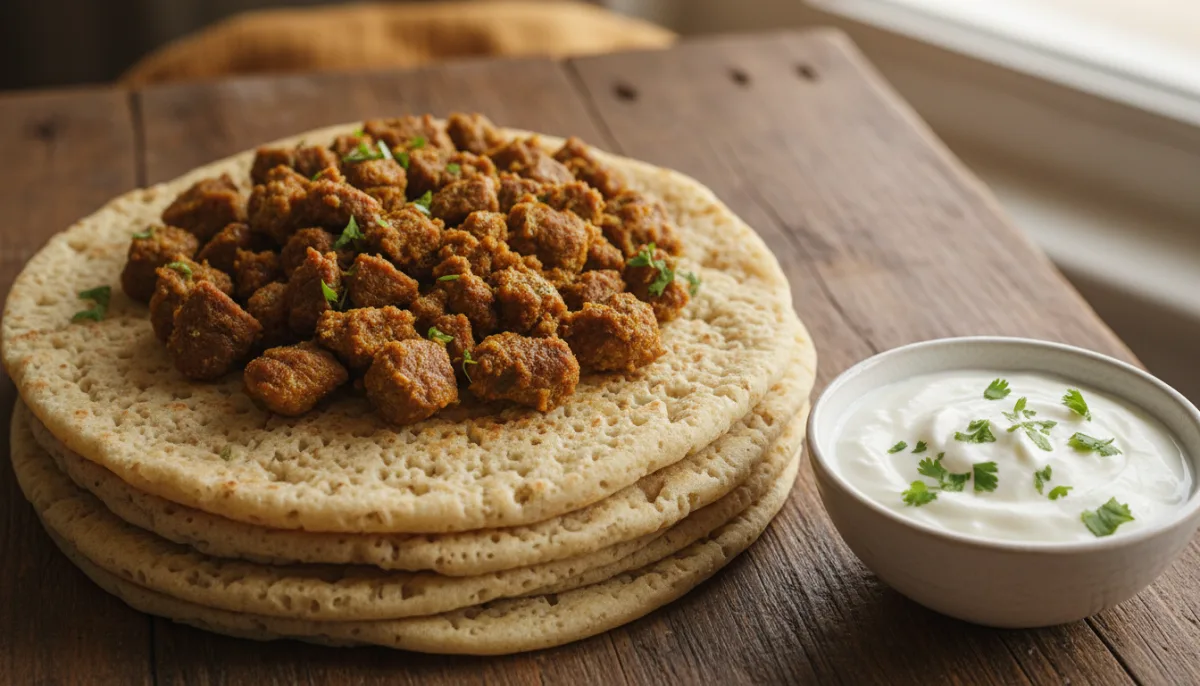 Somali Canjeero with Suqaar and Yogurt