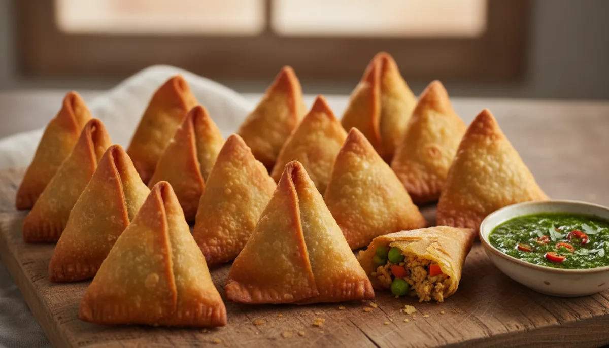 Samosa Somaleze me Pulë dhe Perime, me Salcë Djegëse Jeshile