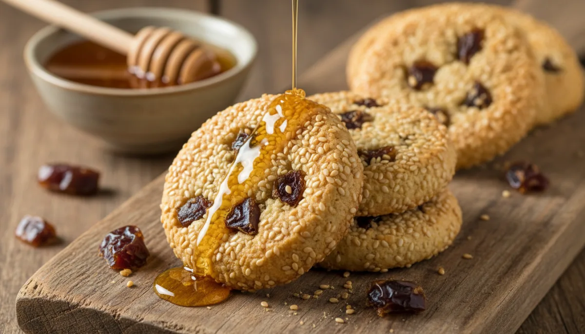 Biscoitos Somalis de Tâmaras e Sementes de Sésamo (Buskeed) com Fio de Mel