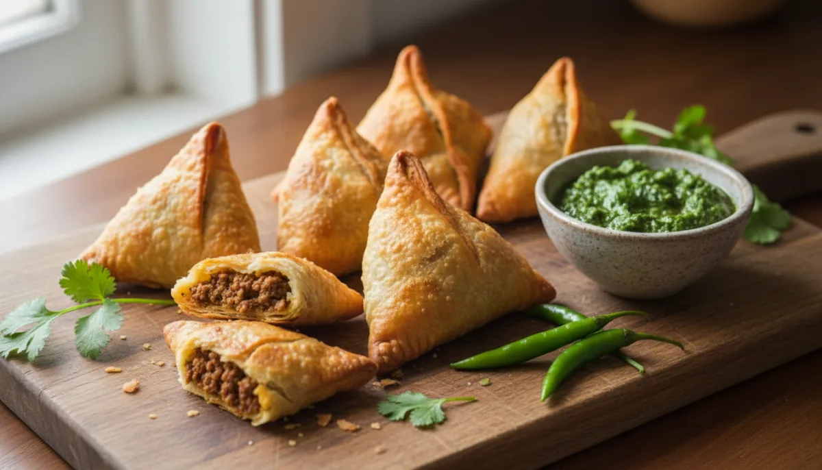 Somali Sambusa with Spicy Green Chili Dip