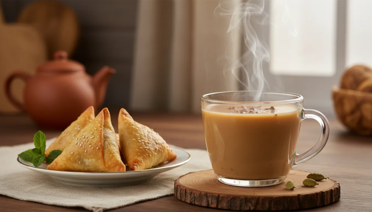 Somali Shaah Cadays (Spiced Milk Tea) with Samosas