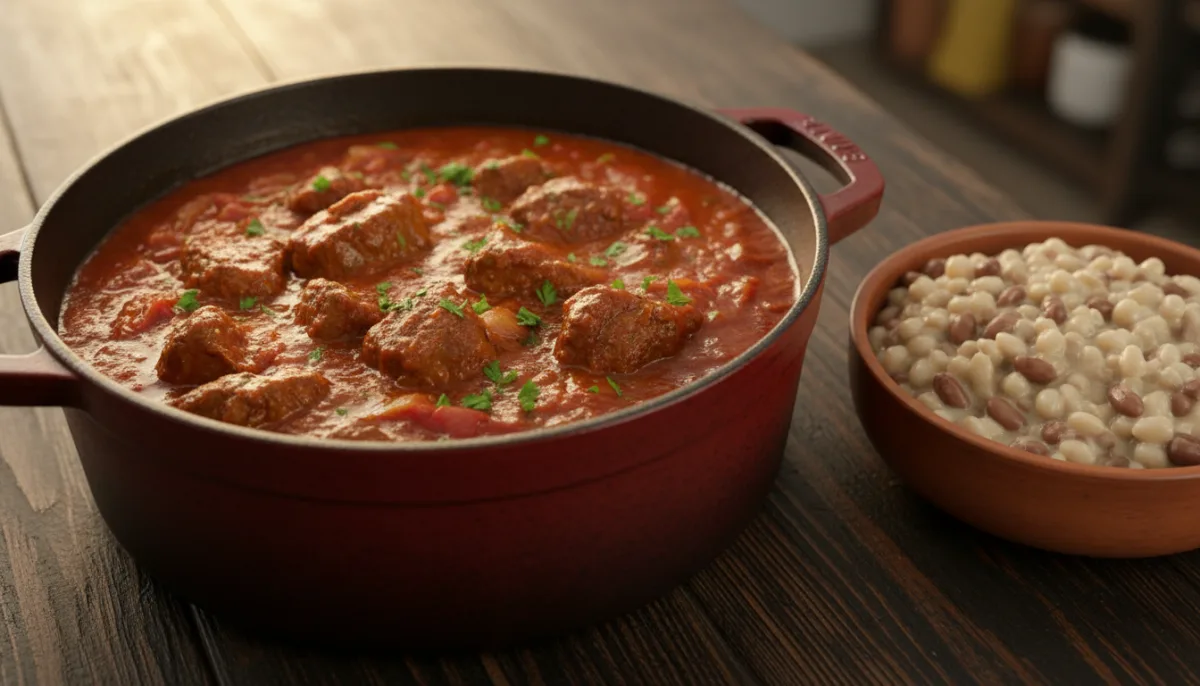 Νοτιοαφρικανικό Tomato Bredie (Στιφάδο Αρνιού με Ντομάτα) με Samp και Φασόλια