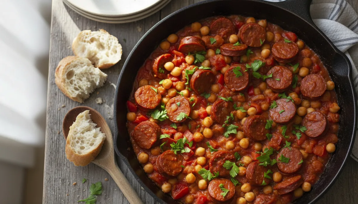 Tiganj me Qiqra dhe Chorizo Spanjolle