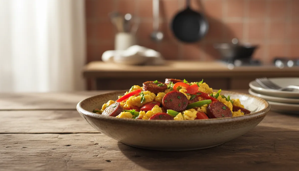 Uova Strapazzate con Chorizo e Peperoni
