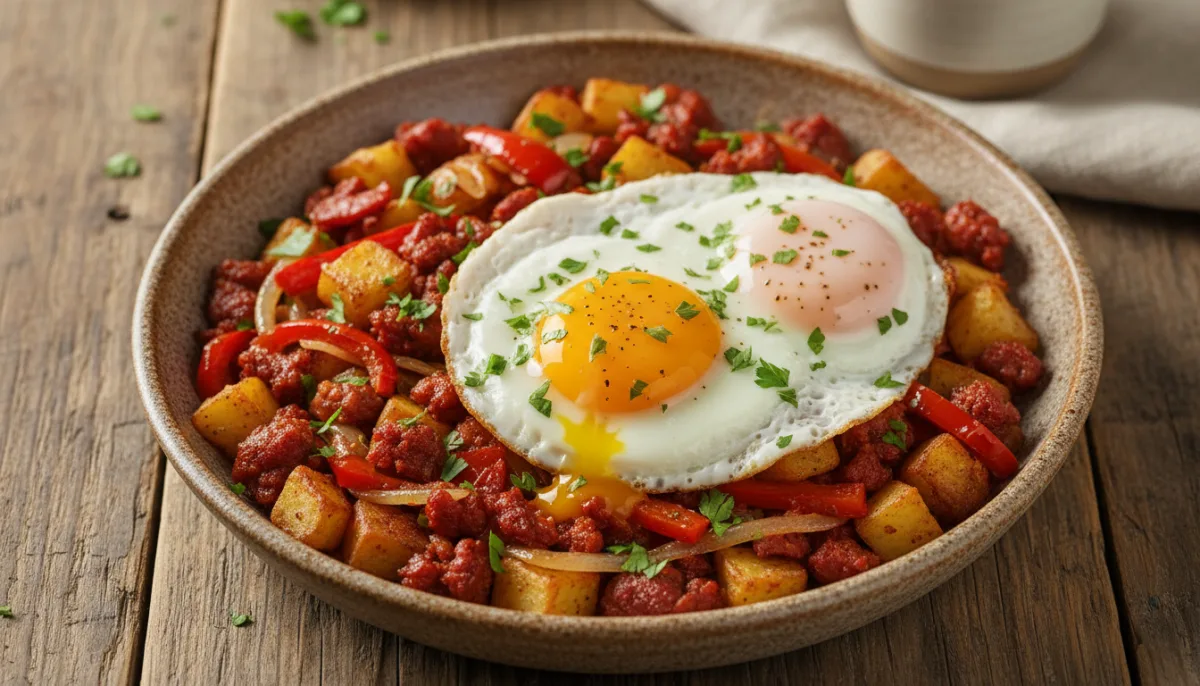 Spanish Chorizo and Potato Hash with Fried Eggs