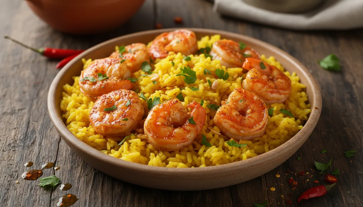 Garlic Shrimp with Saffron Rice